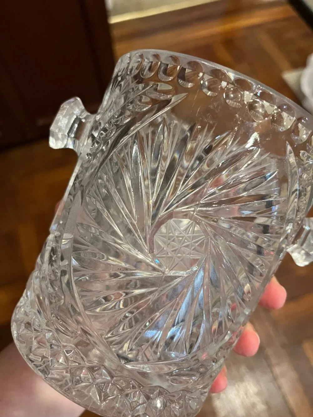 Vintage Heavy Cut Lead Crystal Ice Bucket Pinwheel Pattern Barware 5x5 Inches